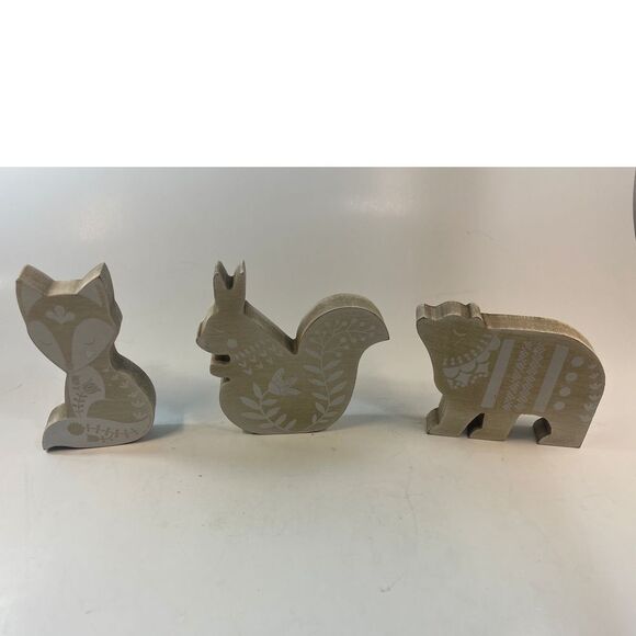 Nordic Woodland Animal Decor Set - Fox Squirrel Bear Figurines Rustic Farmhouse - Picture 1 of 13